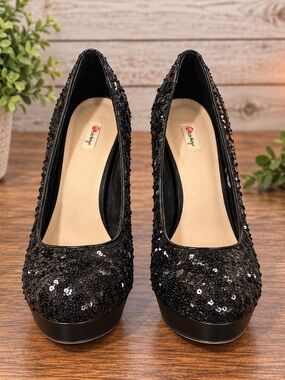 Olsenboye Black Sequin Platform Pumps